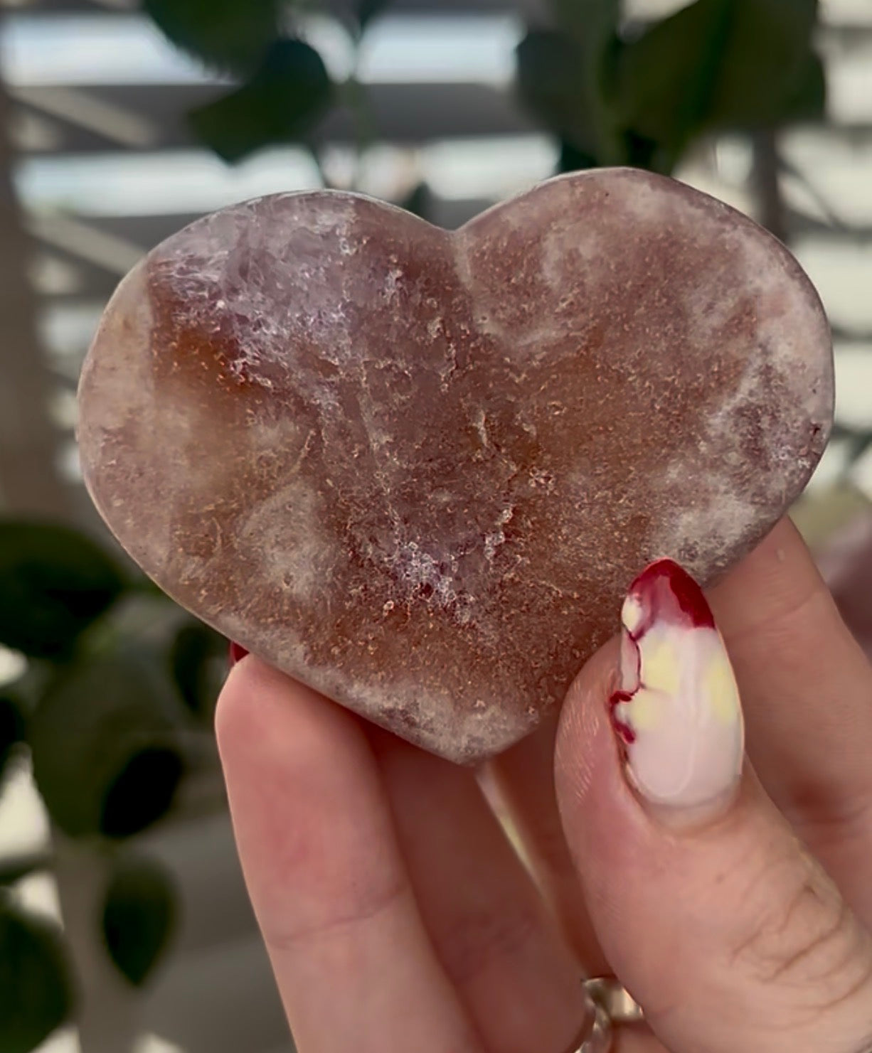 Mini pink amethyst heart - comes with stand 6cm