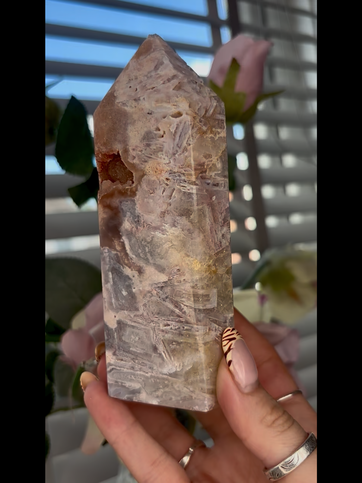 Beautiful, Pink amethyst tower with rutile 14cm tall 450g PAT74