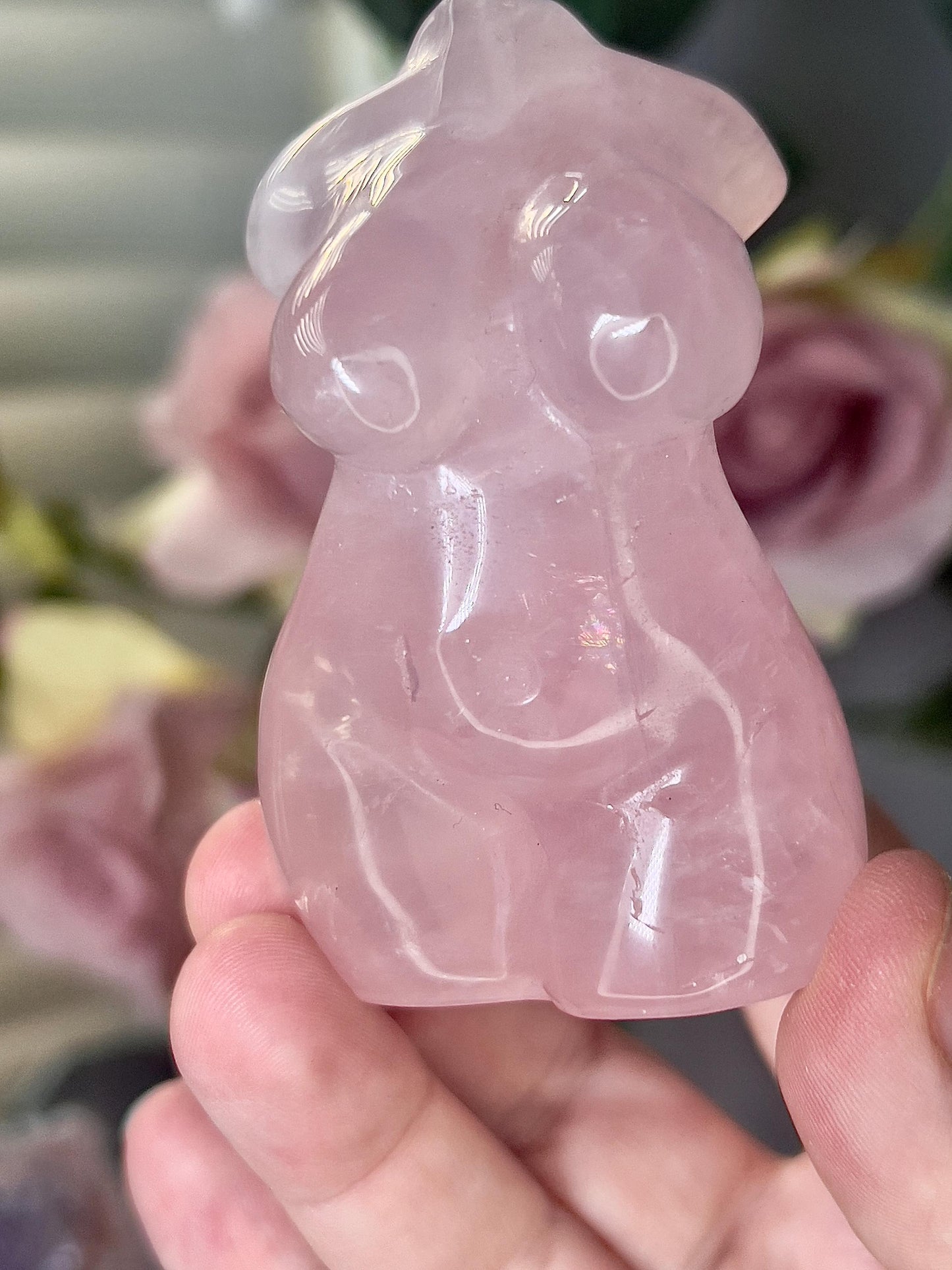 High grade, rose quartz curvy lady with rainbow