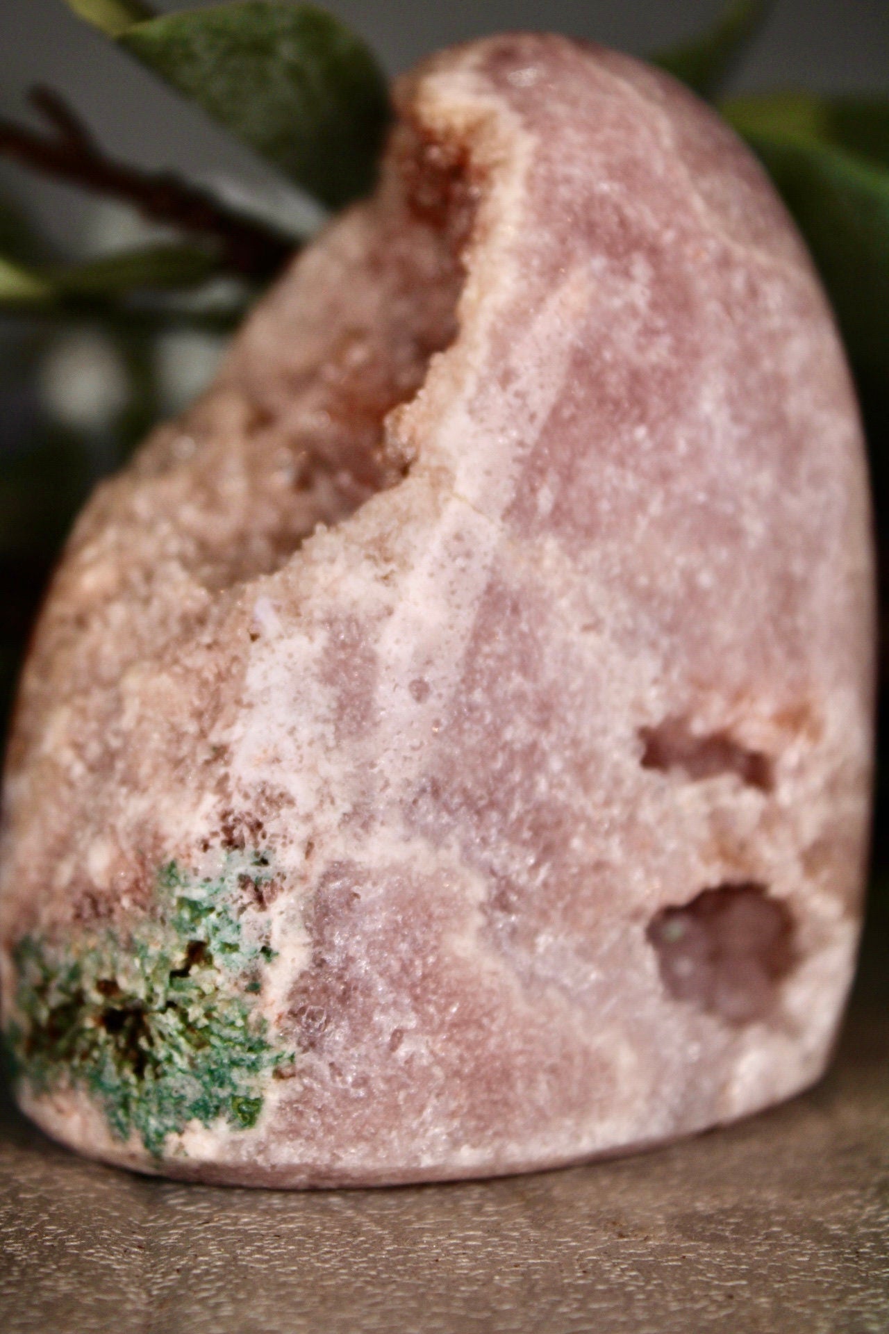 Pink amethyst freeform with green jasper from Brazil