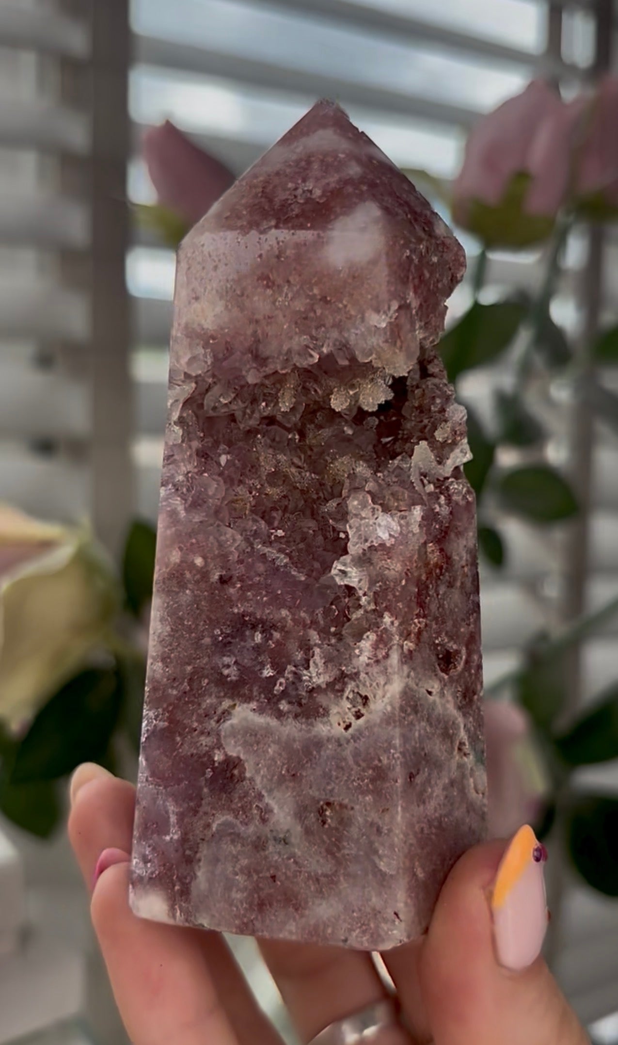 Pretty, Pink amethyst tower with Druzy