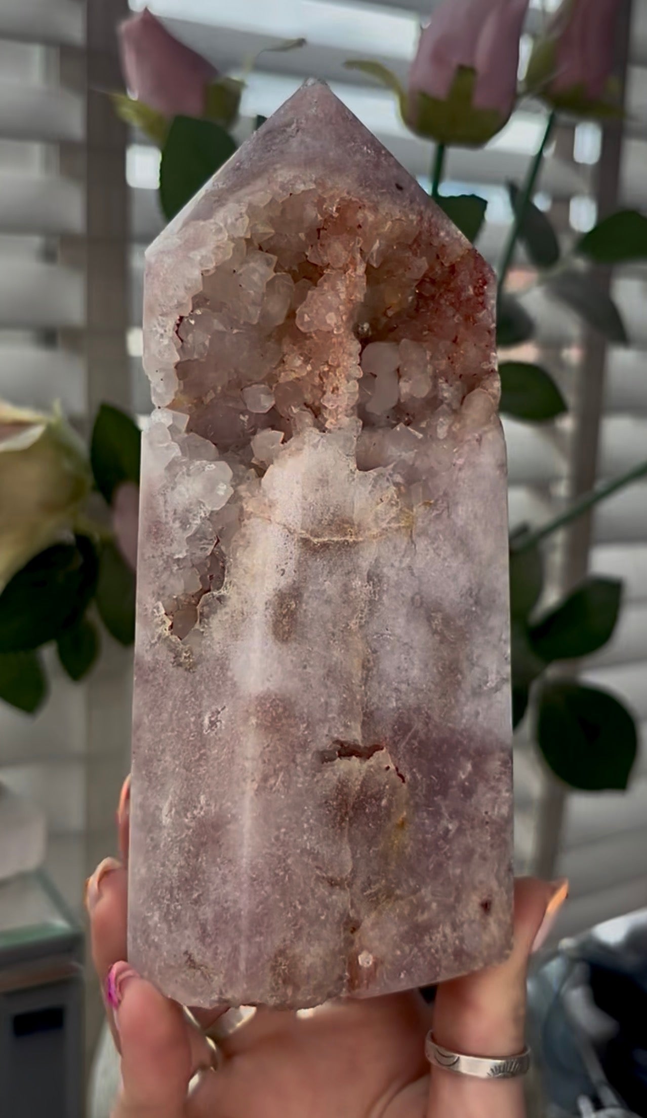 Beautiful, large, Pink amethyst tower