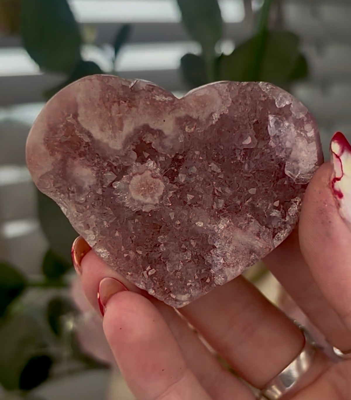 Mini pink amethyst heart - comes with stand