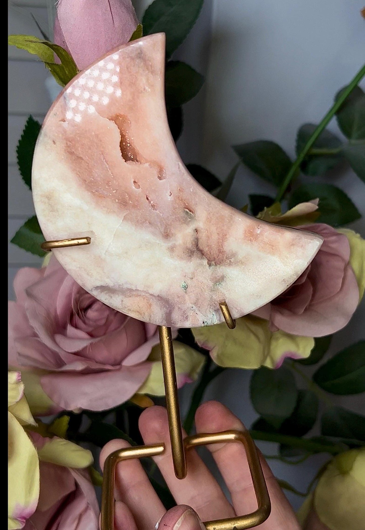 High grade, pink amethyst moon in peach tone