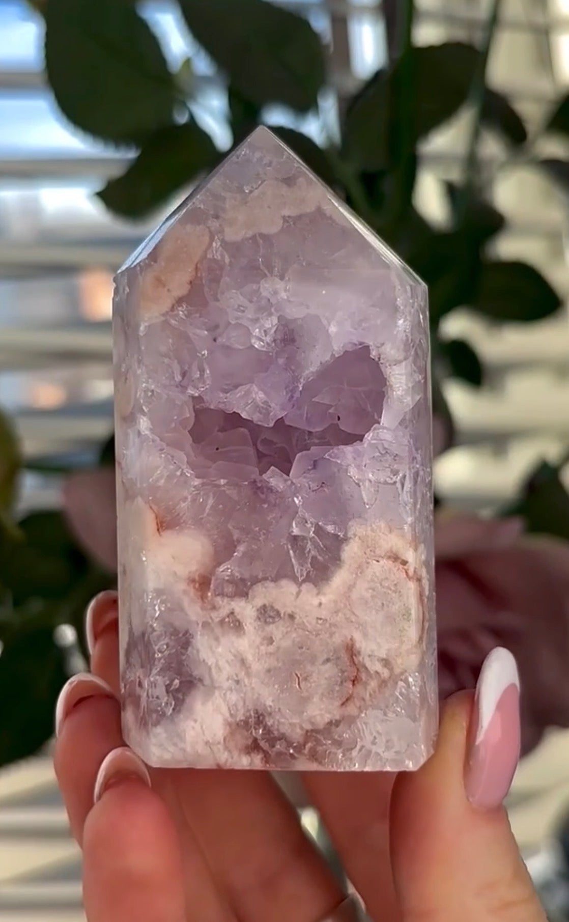 Pink amethyst tower with lilac quartz