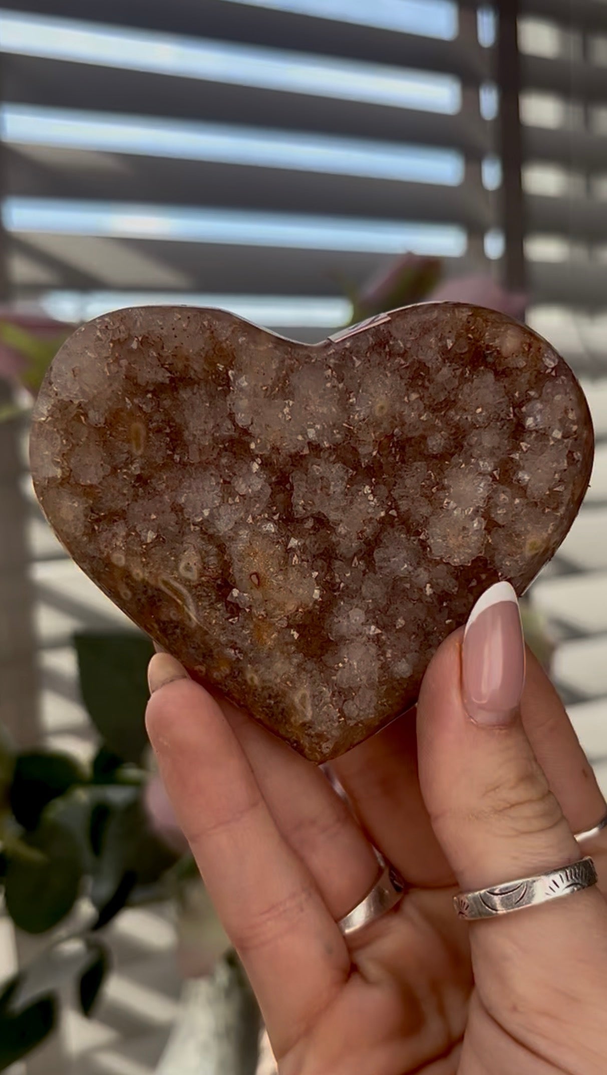 Uruguay, rainbow amethyst heart - comes with stand