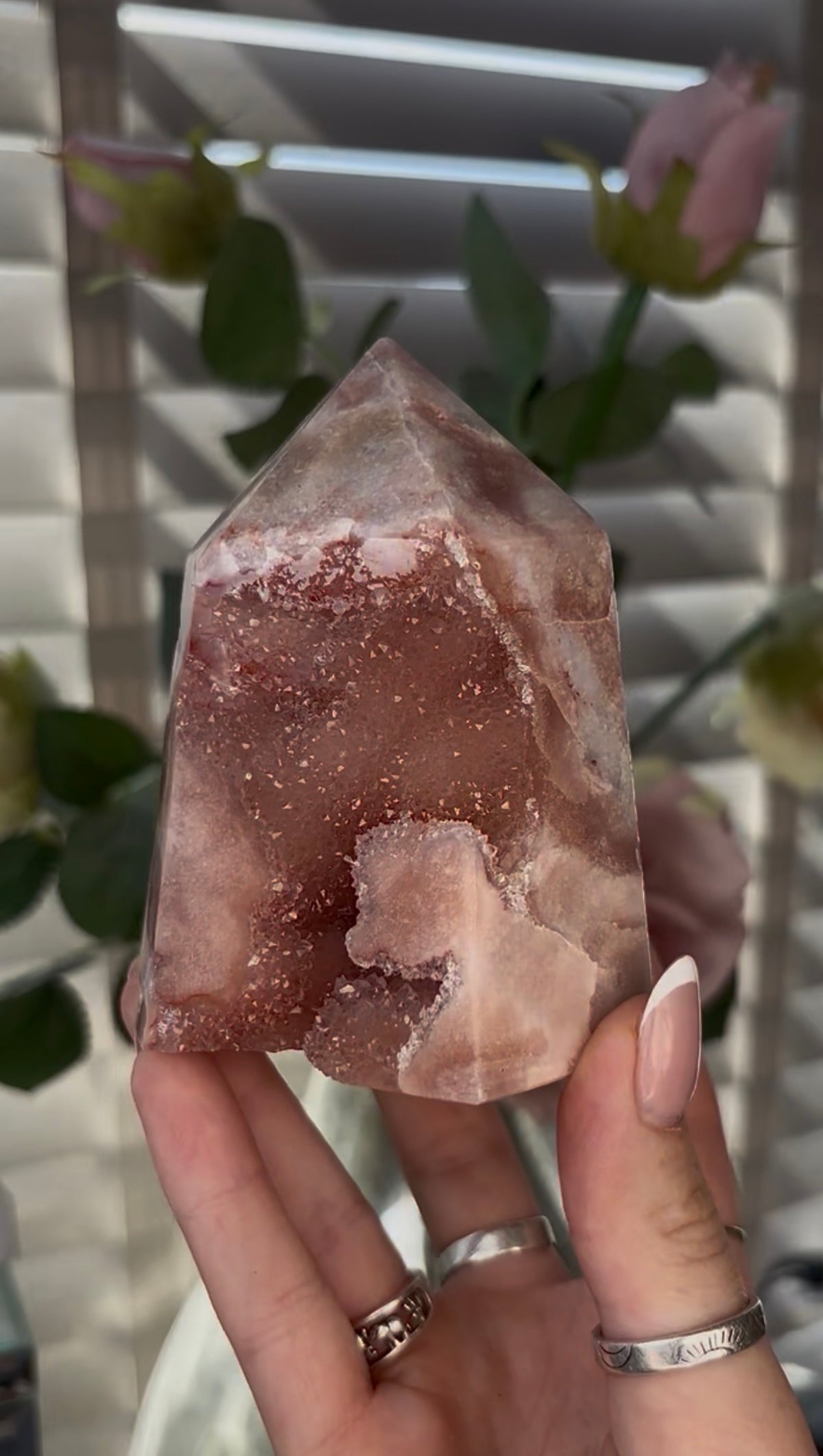 Beautiful, chunky Pink amethyst tower 9.5cm(h) by 8cm(w)