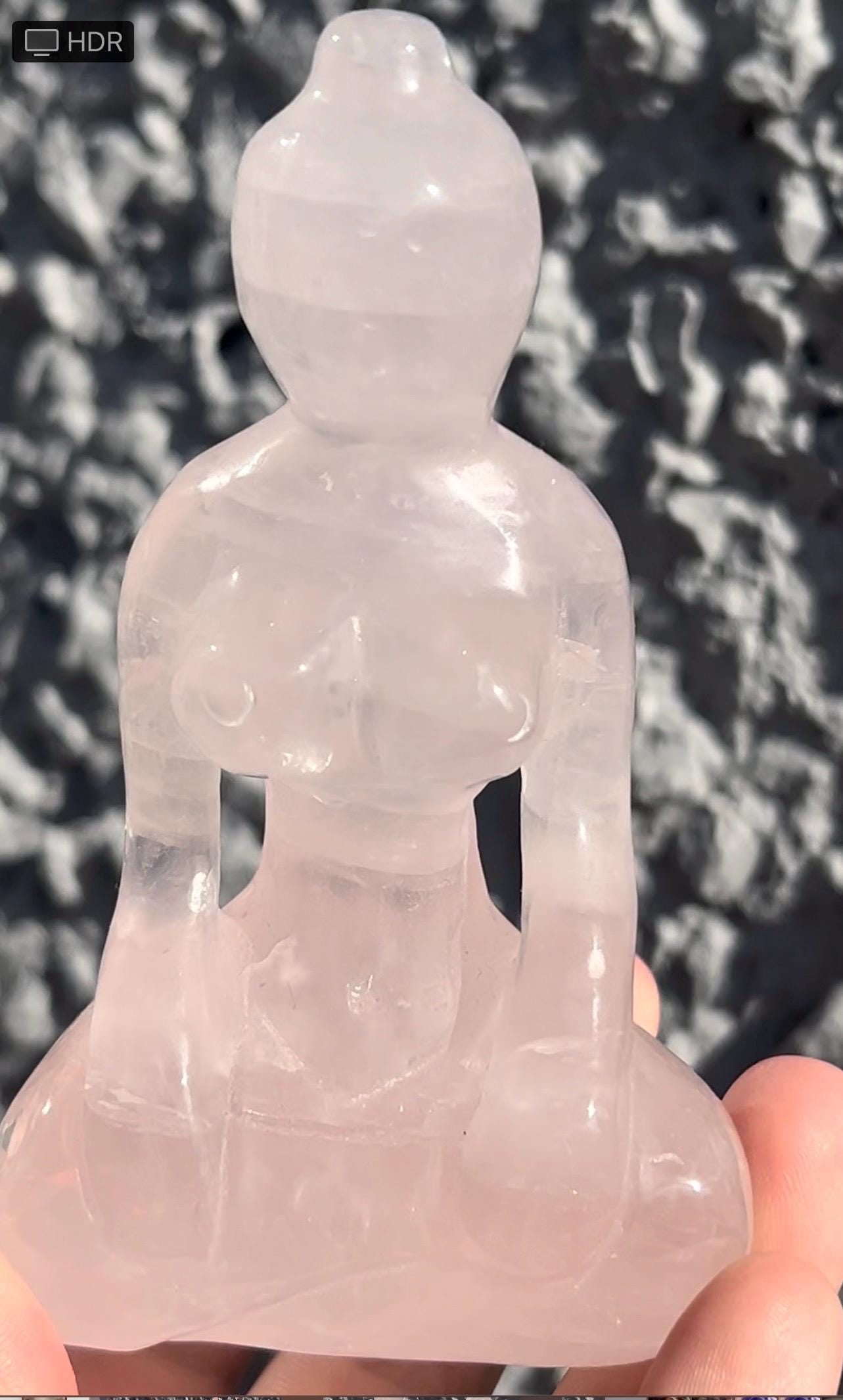 High grade, rose quartz, sitting, yoga lady