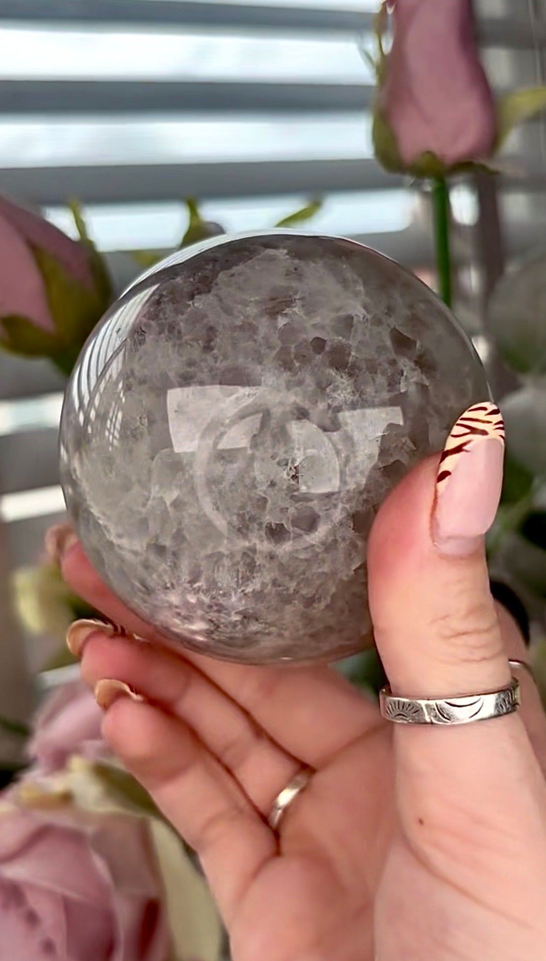 Stunning!! Super high quality, Druzy, green chlorite x blue flower agate sphere