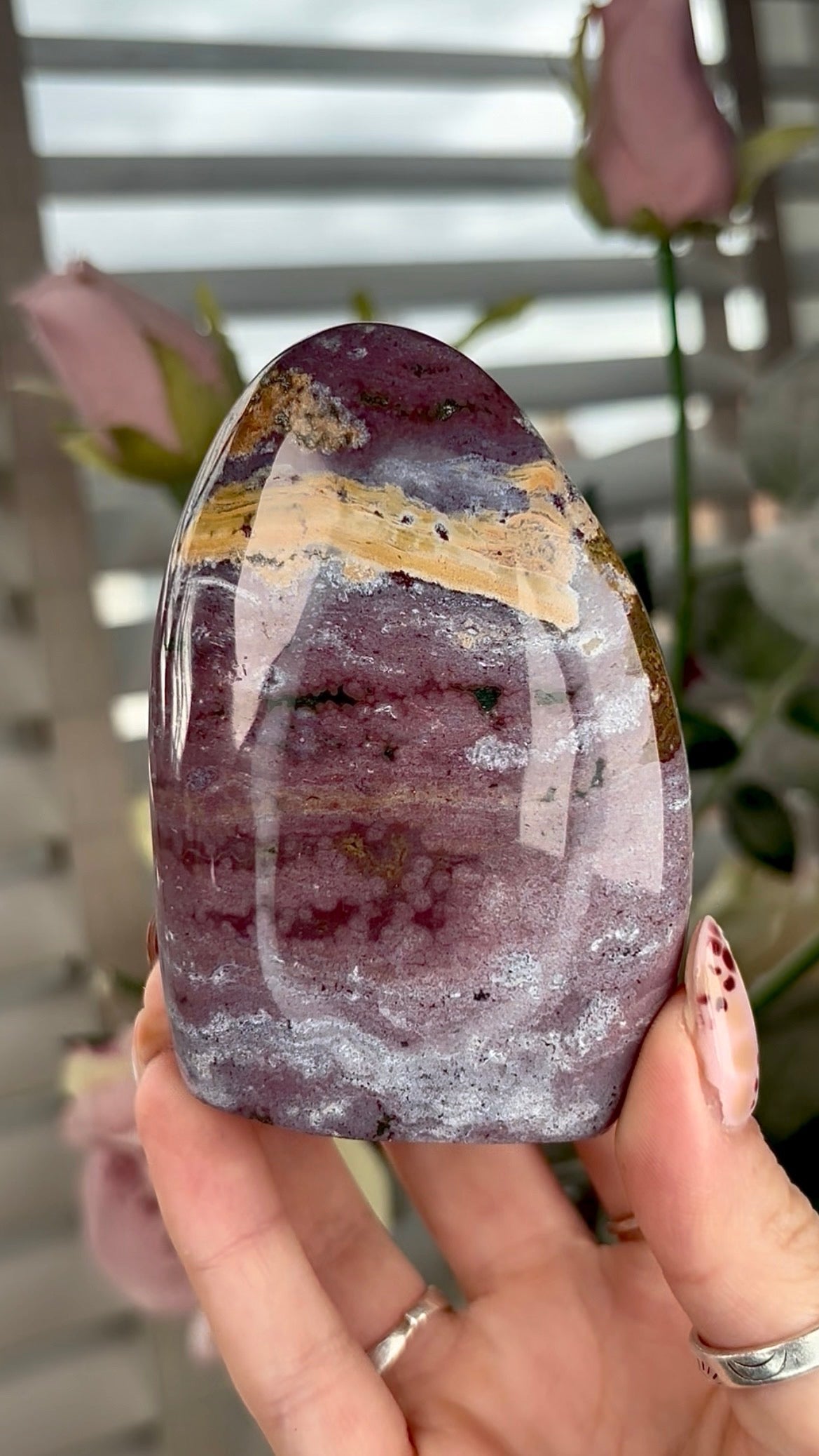 High quality, pastel purple & mustard ocean jasper Freeform - 9cm(h) by 6cm(w)