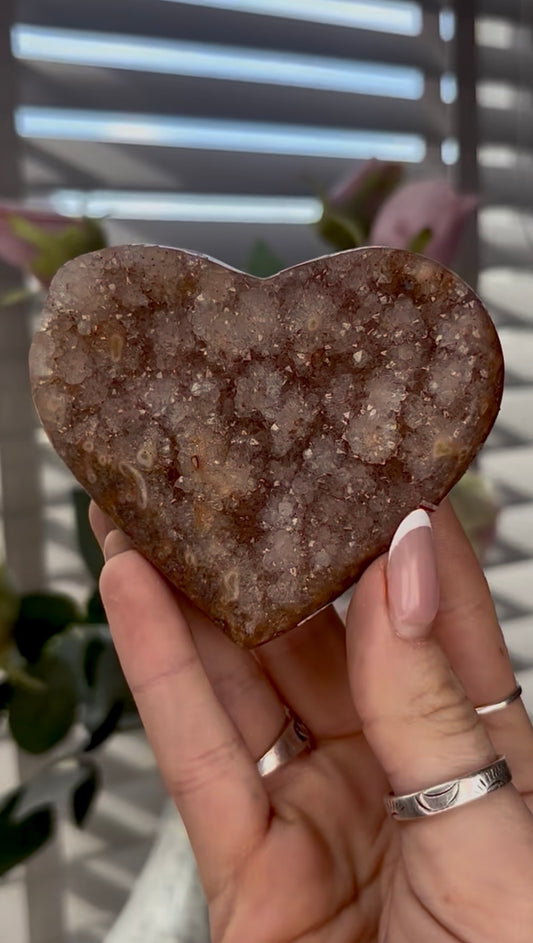 Uruguay, rainbow amethyst heart - comes with stand