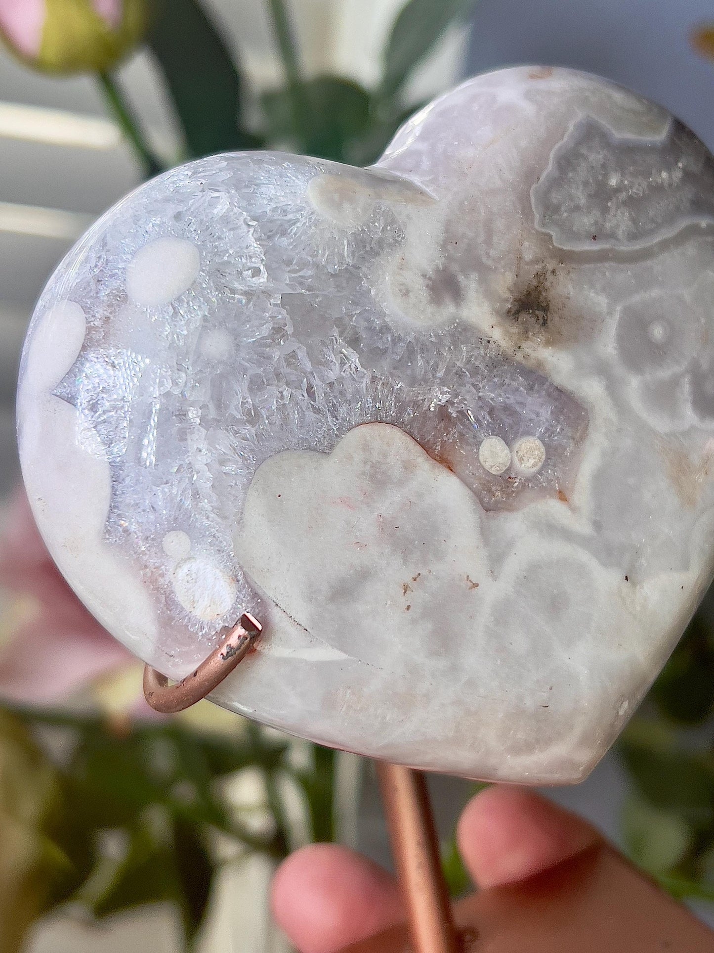 Pink amethyst heart on stand - it is scratched but can be repainted easily (discount already applied)