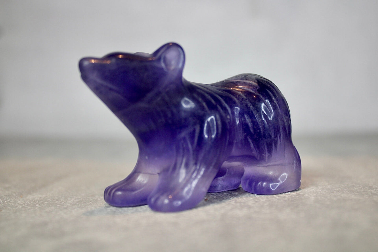 Purple, fluorite, bear carving 4.5cm (h)  7cm (L)