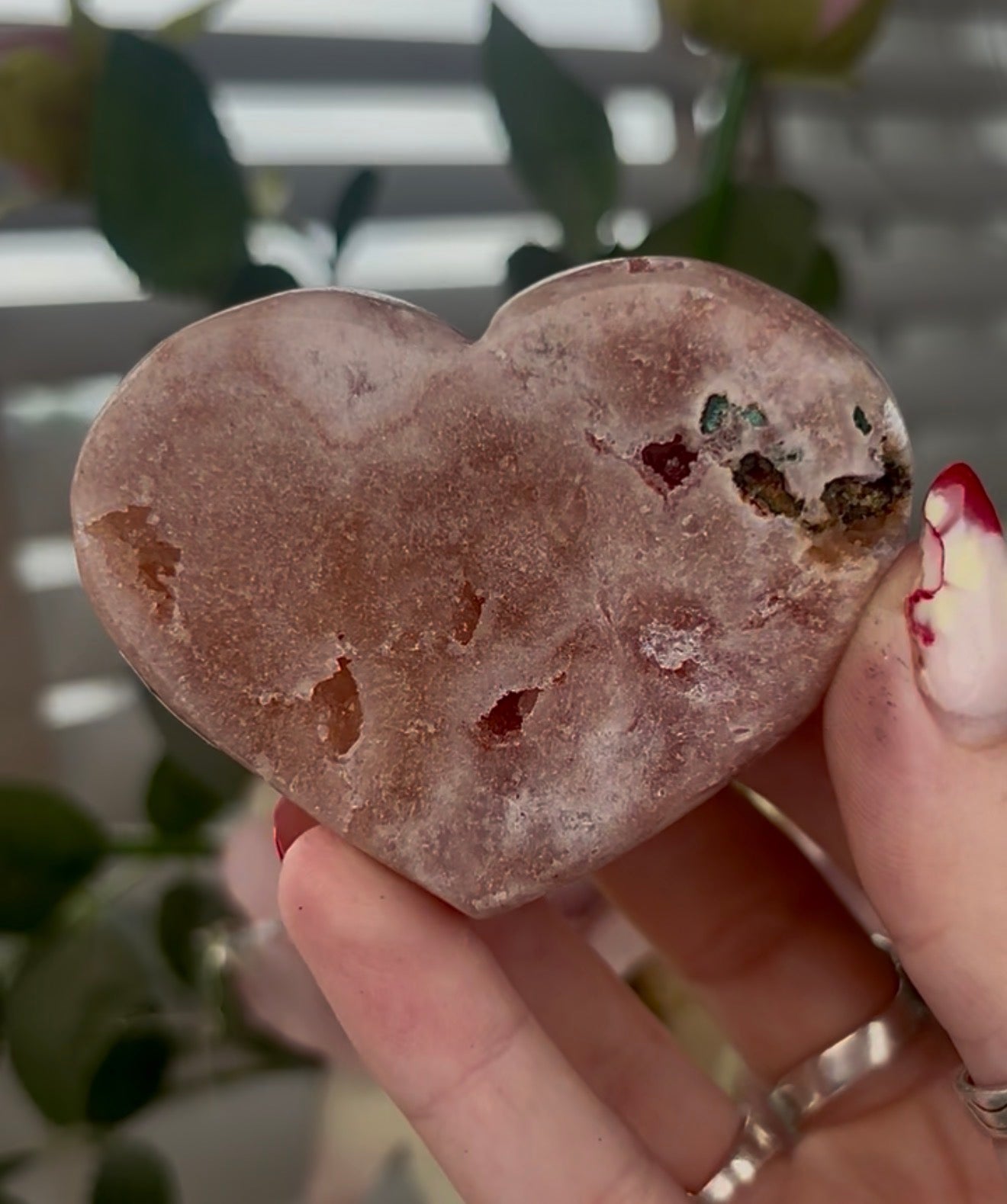 Mini pink amethyst heart - comes with stand