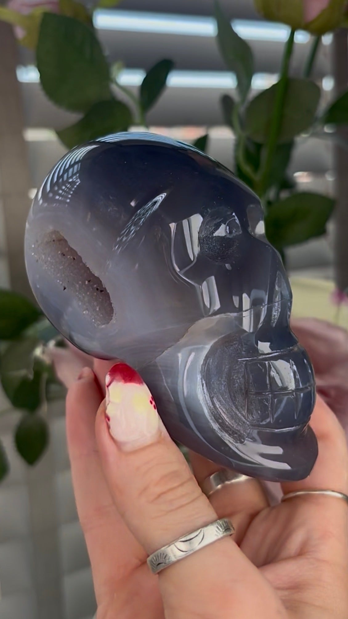 Beautiful, blue banded agate skull