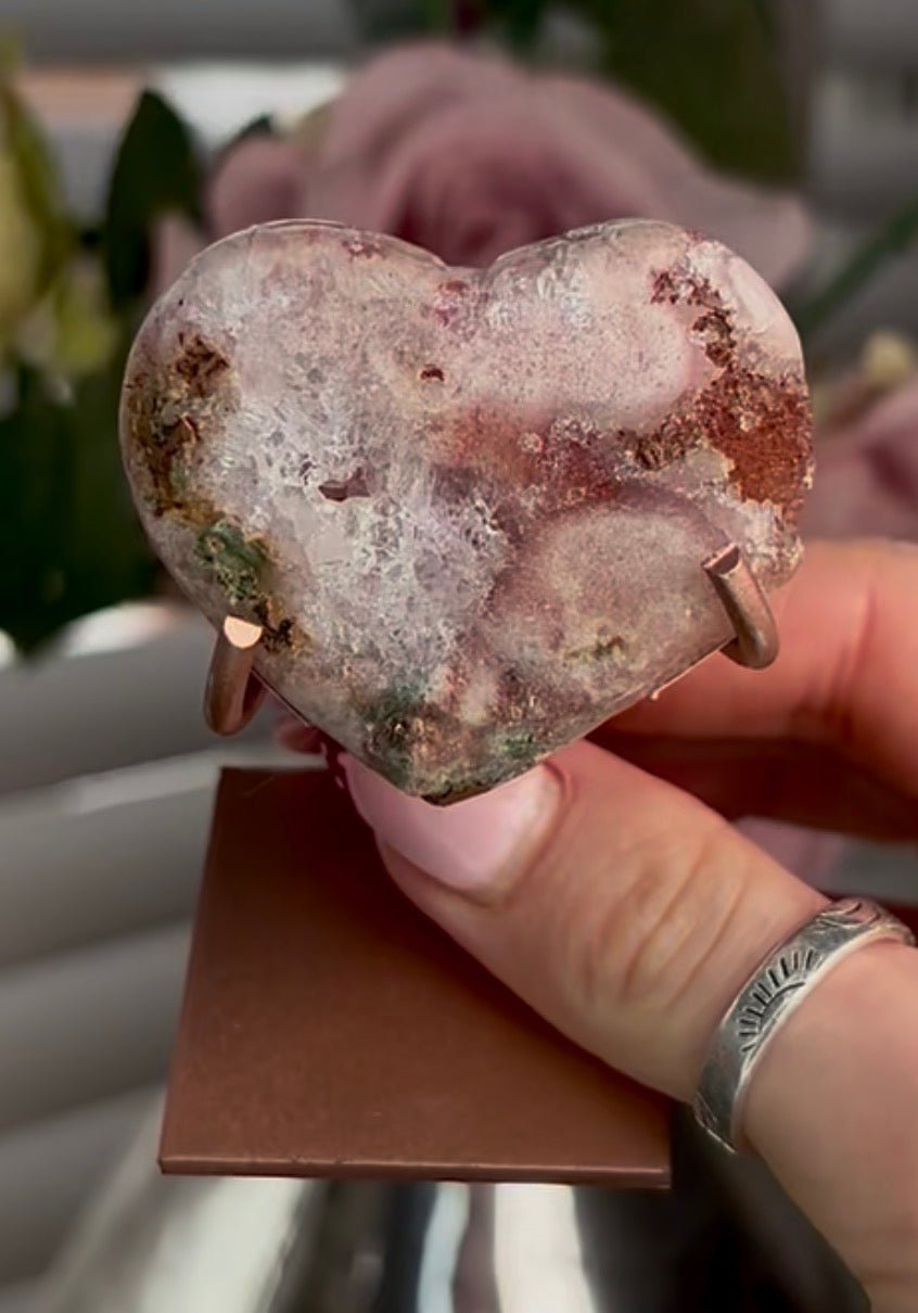 Mini pink amethyst heart - comes with stand