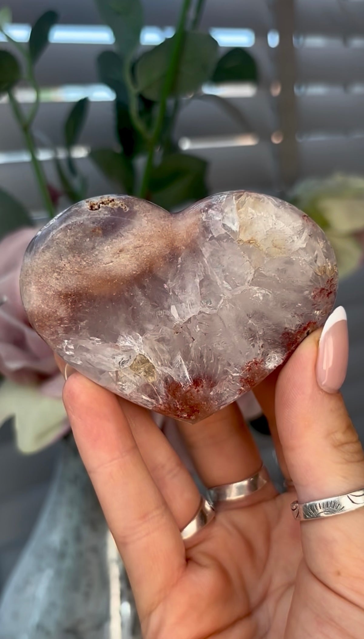Gorgeous, pink amethyst heart- comes with stand