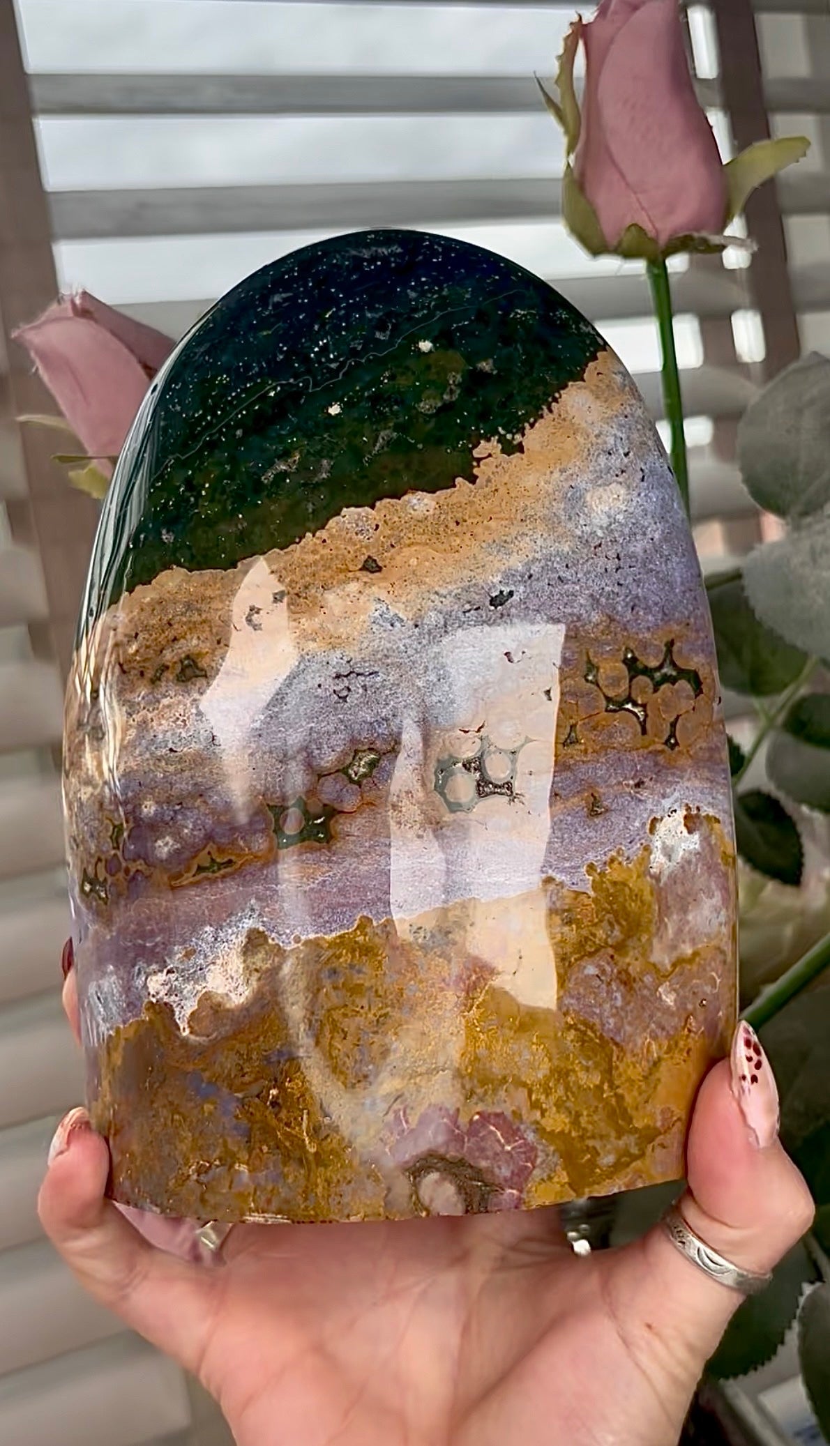 High quality, pink, mustard & green ocean jasper Freeform 2.340kg