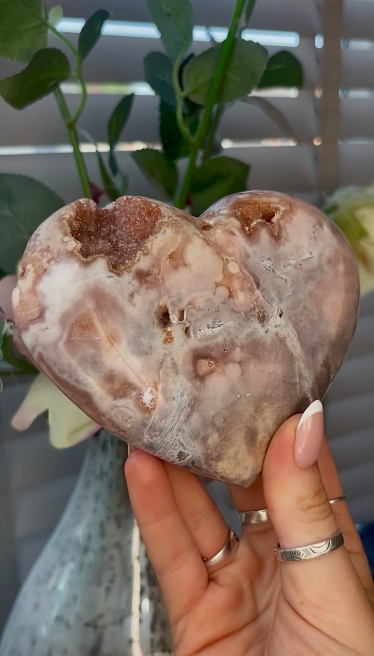 Gorgeous, pink amethyst heart- comes with stand