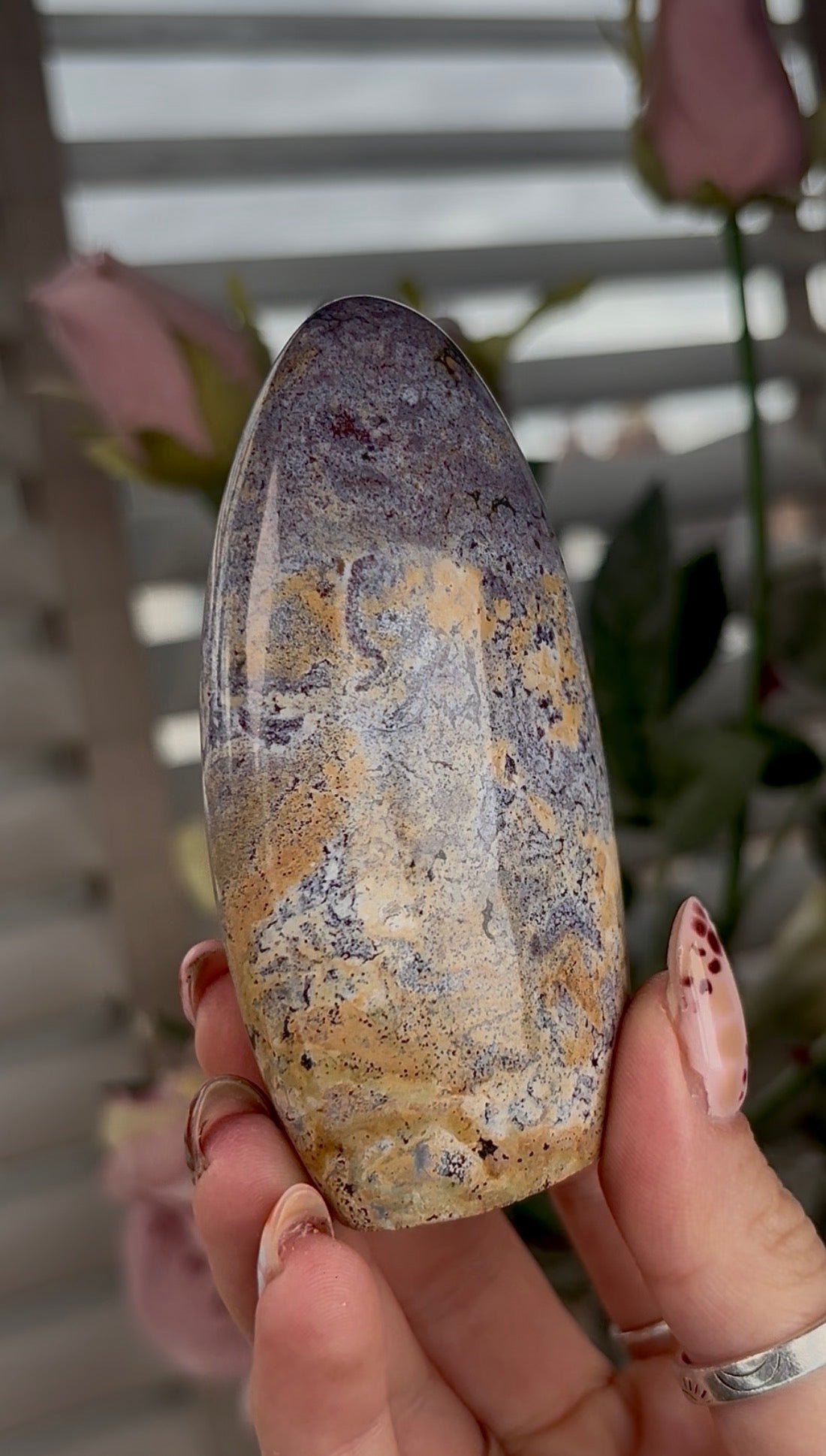 High quality, pastel pink/purple & mustard ocean jasper Freeform - 9cm (h)