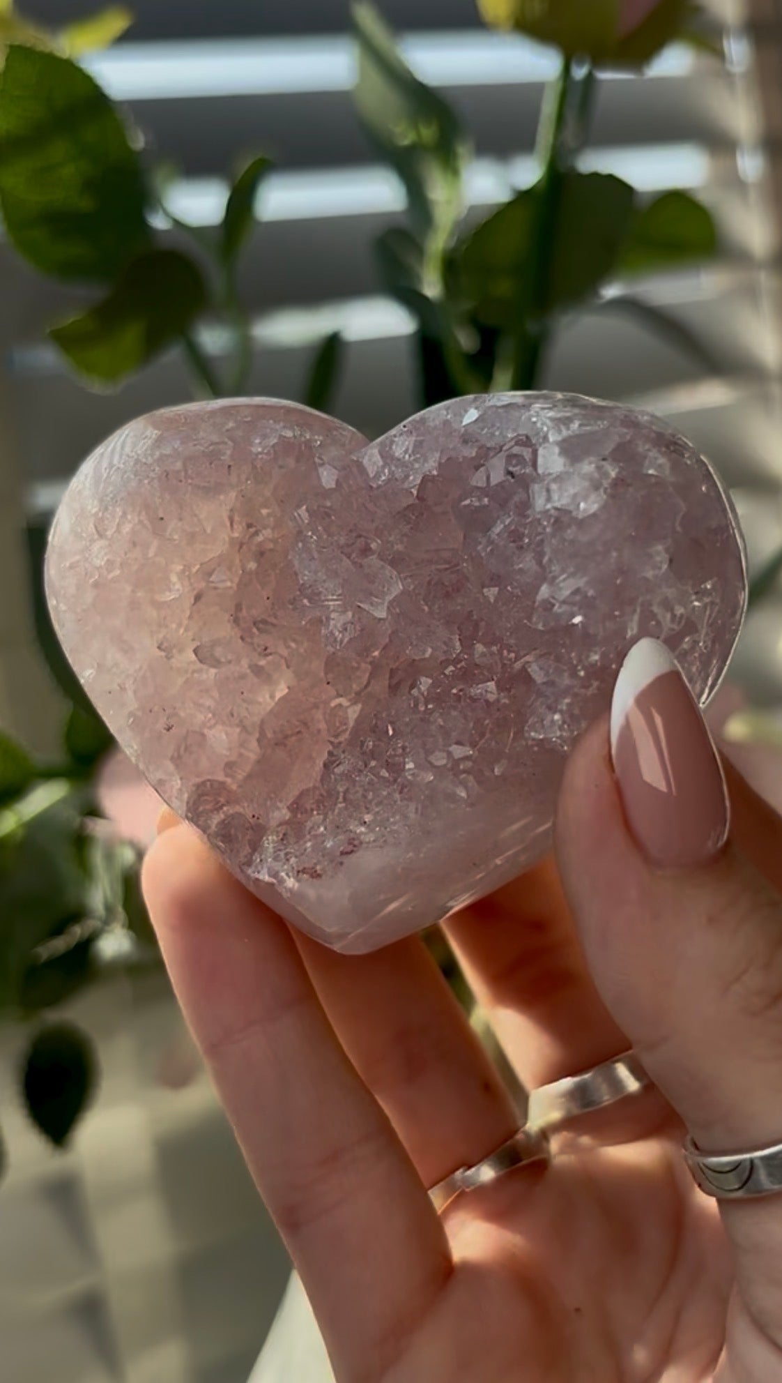Gorgeous, high quality, pink amethyst quartz heart- comes with stand