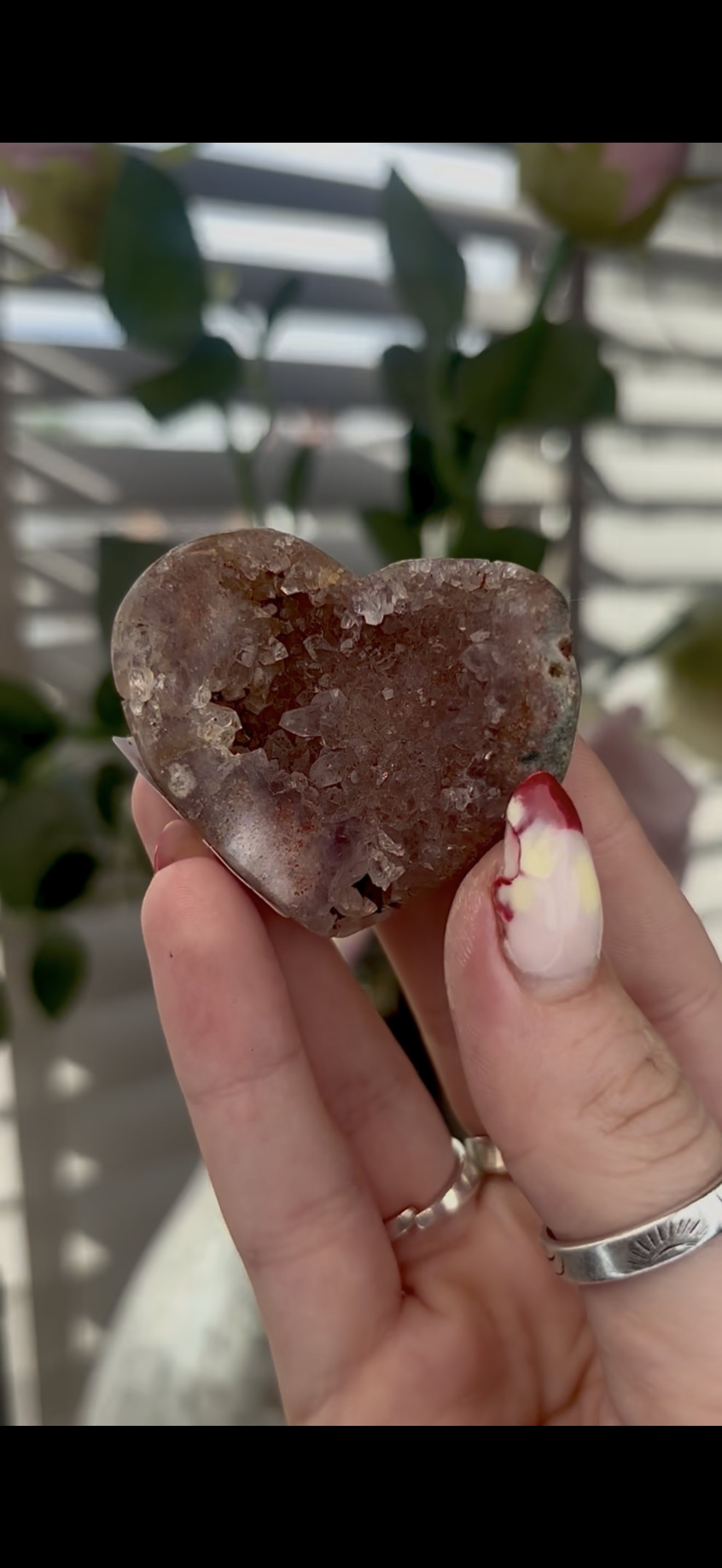 Mini pink amethyst heart - comes with stand