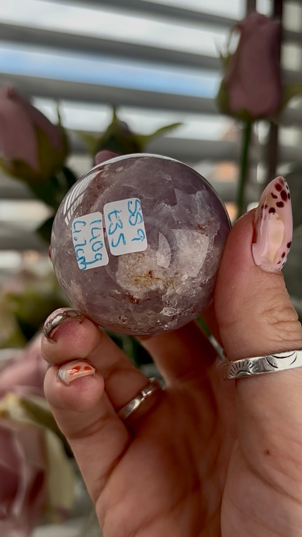 High grade, amethyst Flower agate sphere with high clarity quartz - 4.6cm