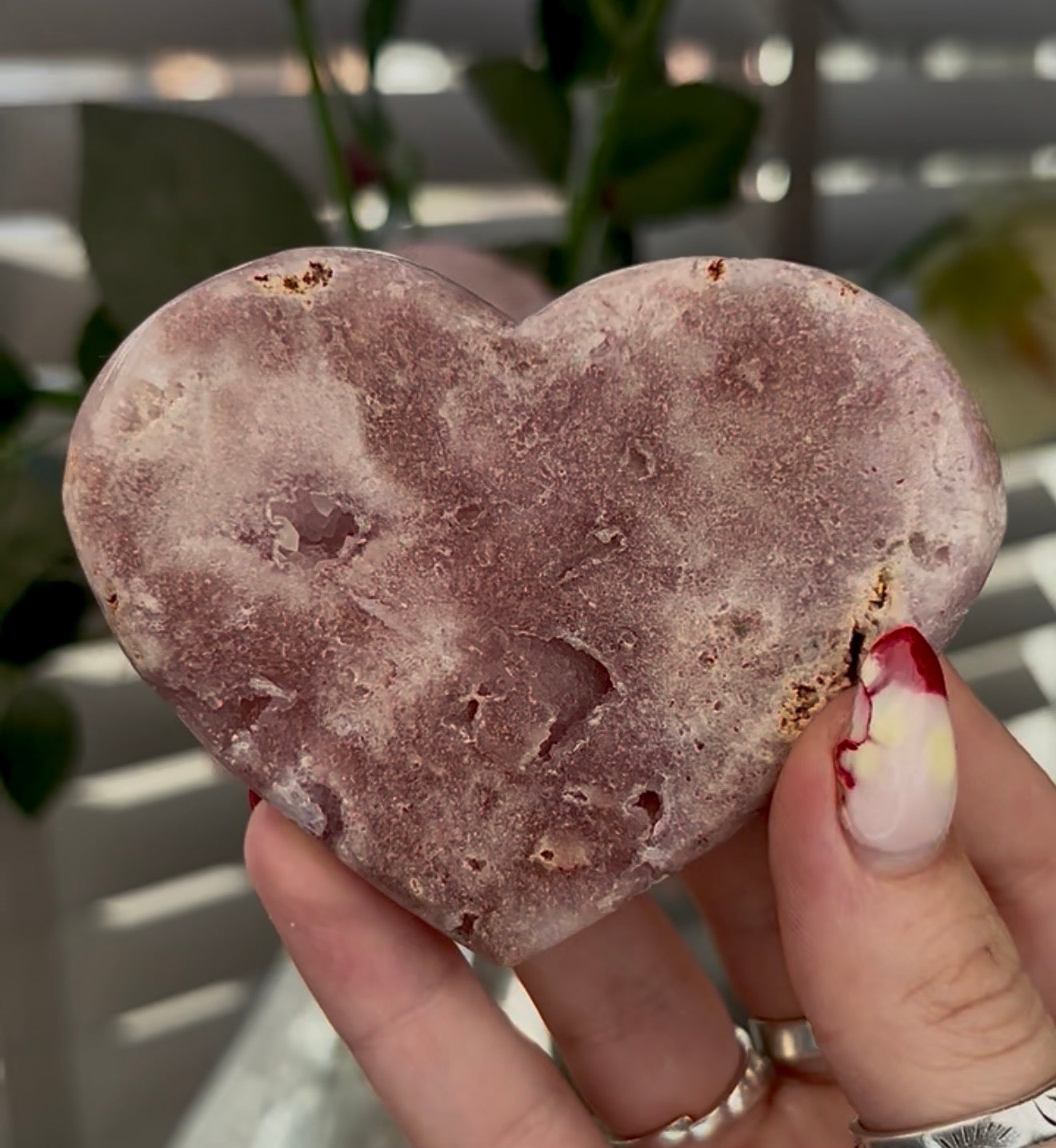 Beautiful pink amethyst heart - comes with stand (8.5cm)