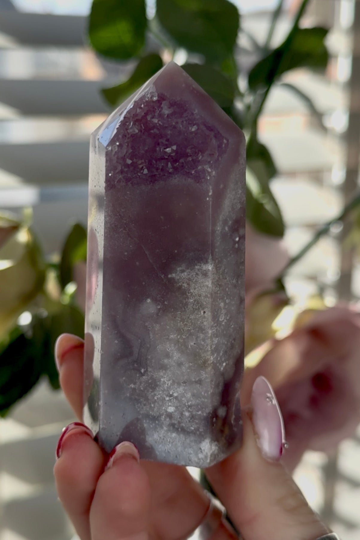 High quality Pink amethyst tower in lilac tones 9cm(h) 4cm(w)