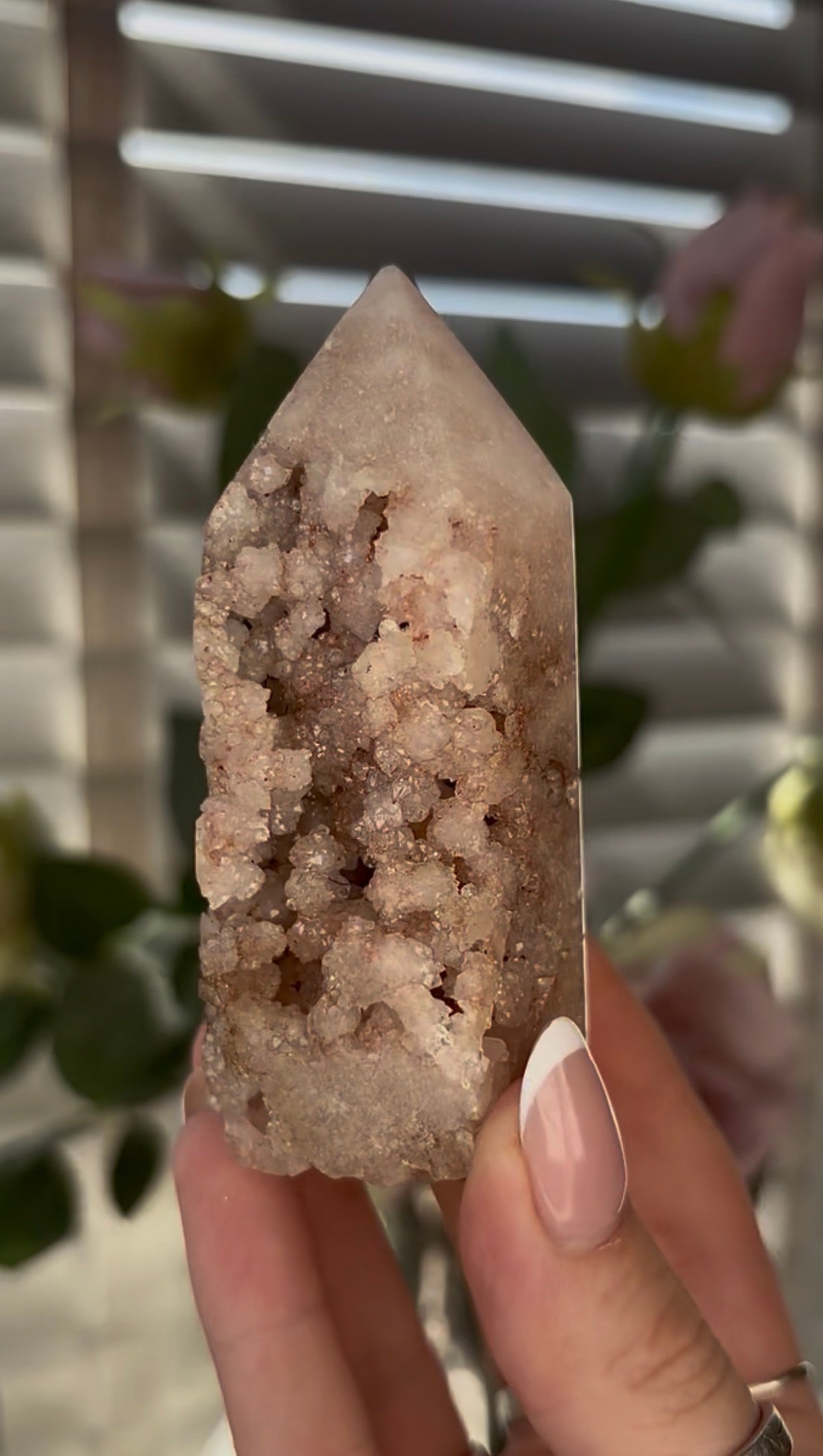 Cute, Pink amethyst tower 8.5cm(h) by 4cm(w)