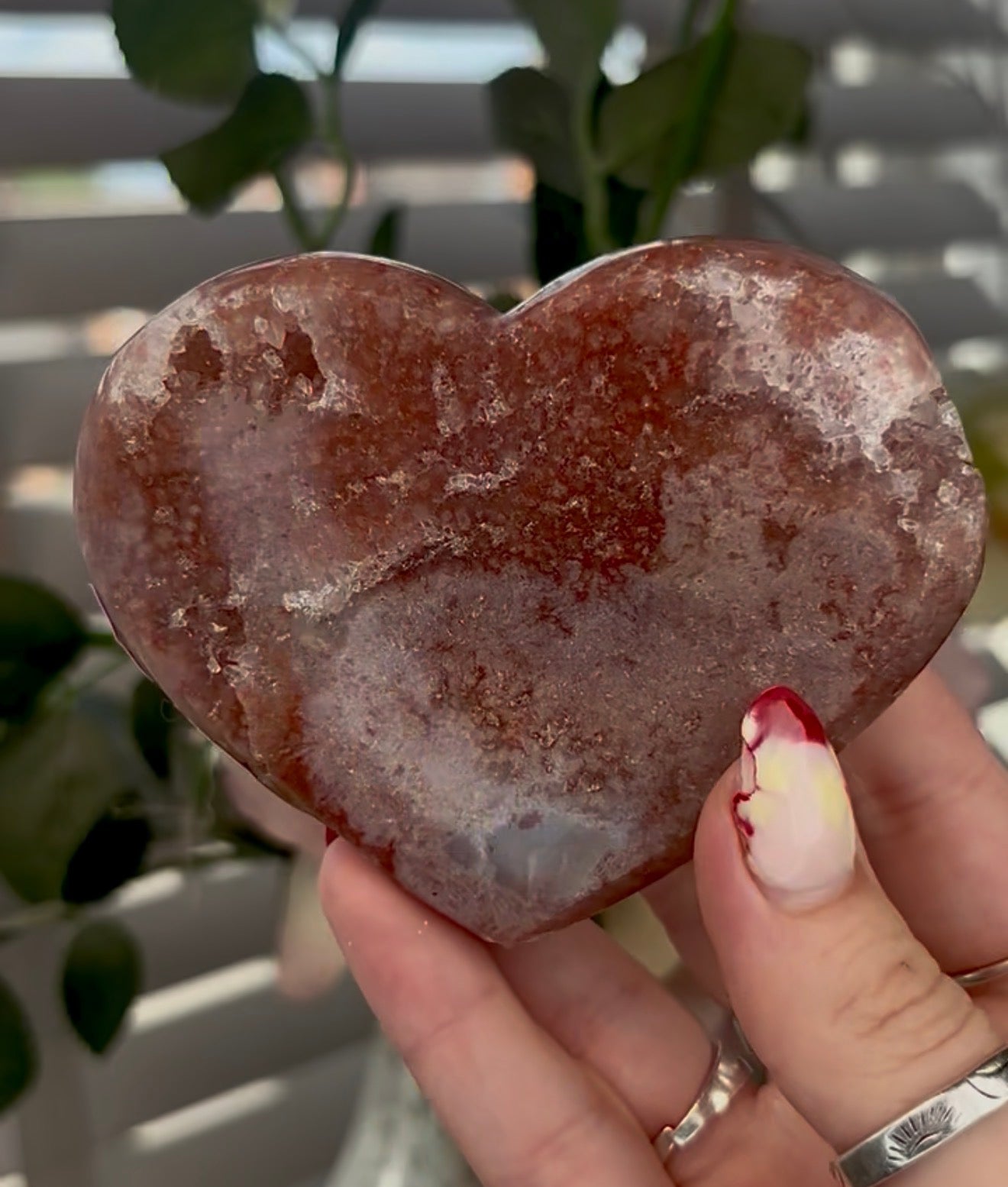 Beautiful pink amethyst heart - comes with stand (9.5cm)