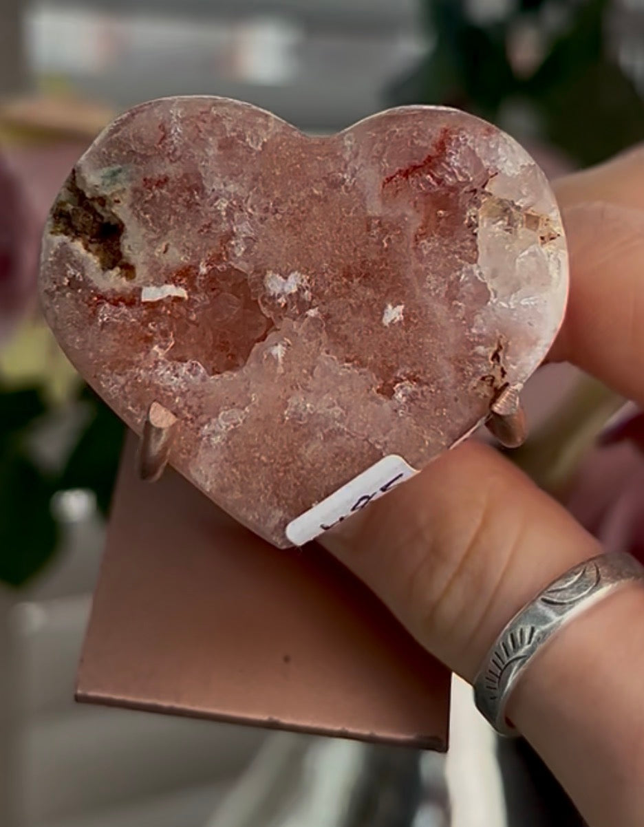 mini pink amethyst heart  - comes with stand