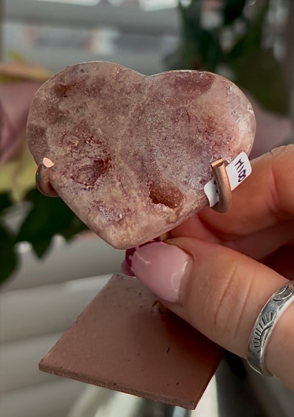 Mini pink amethyst heart - comes with stand