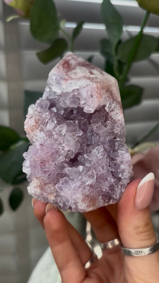 Beautiful, hq, druzy, Pink amethyst tower 9cm(h) by 6cm(w)