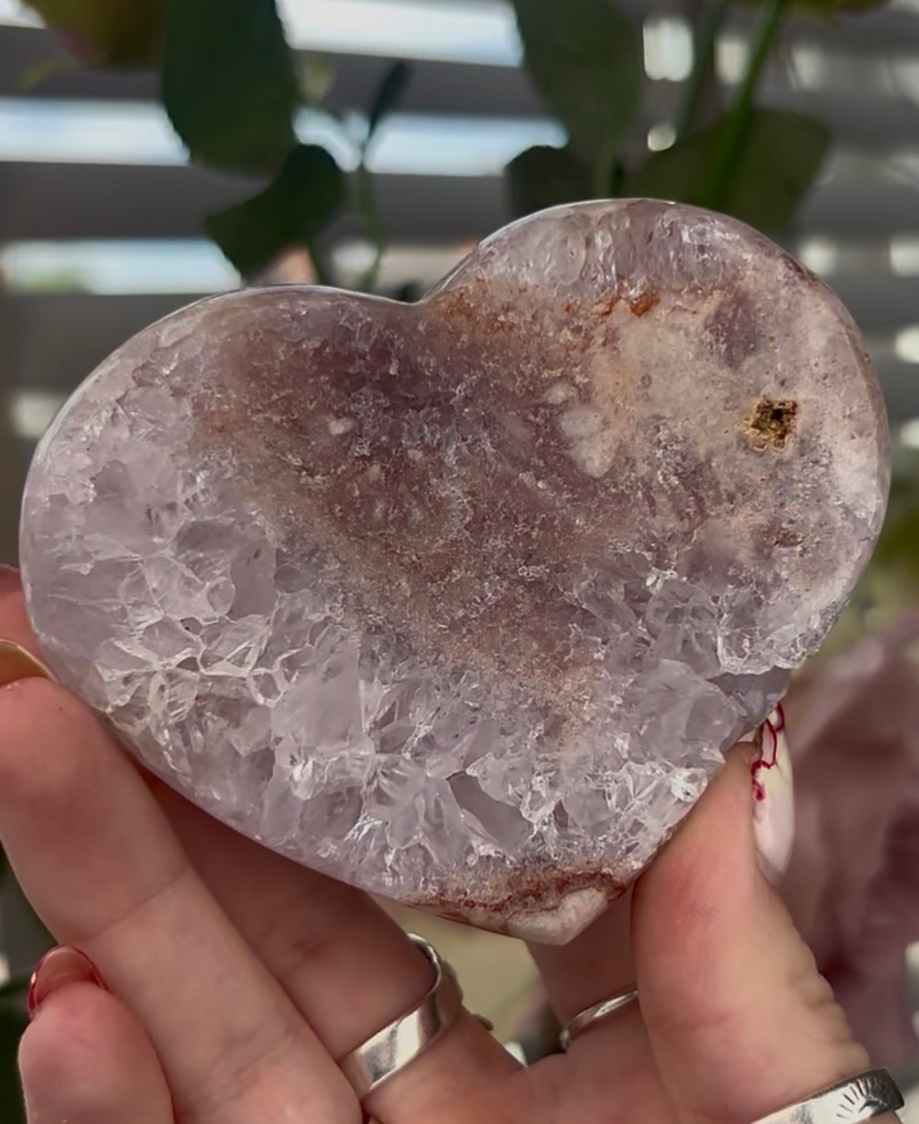 Quartz pink amethyst heart - comes with stand (8.5cm)
