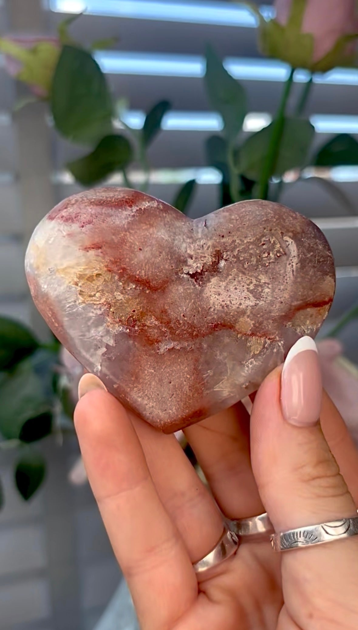 Gorgeous, pink amethyst heart - comes with stand