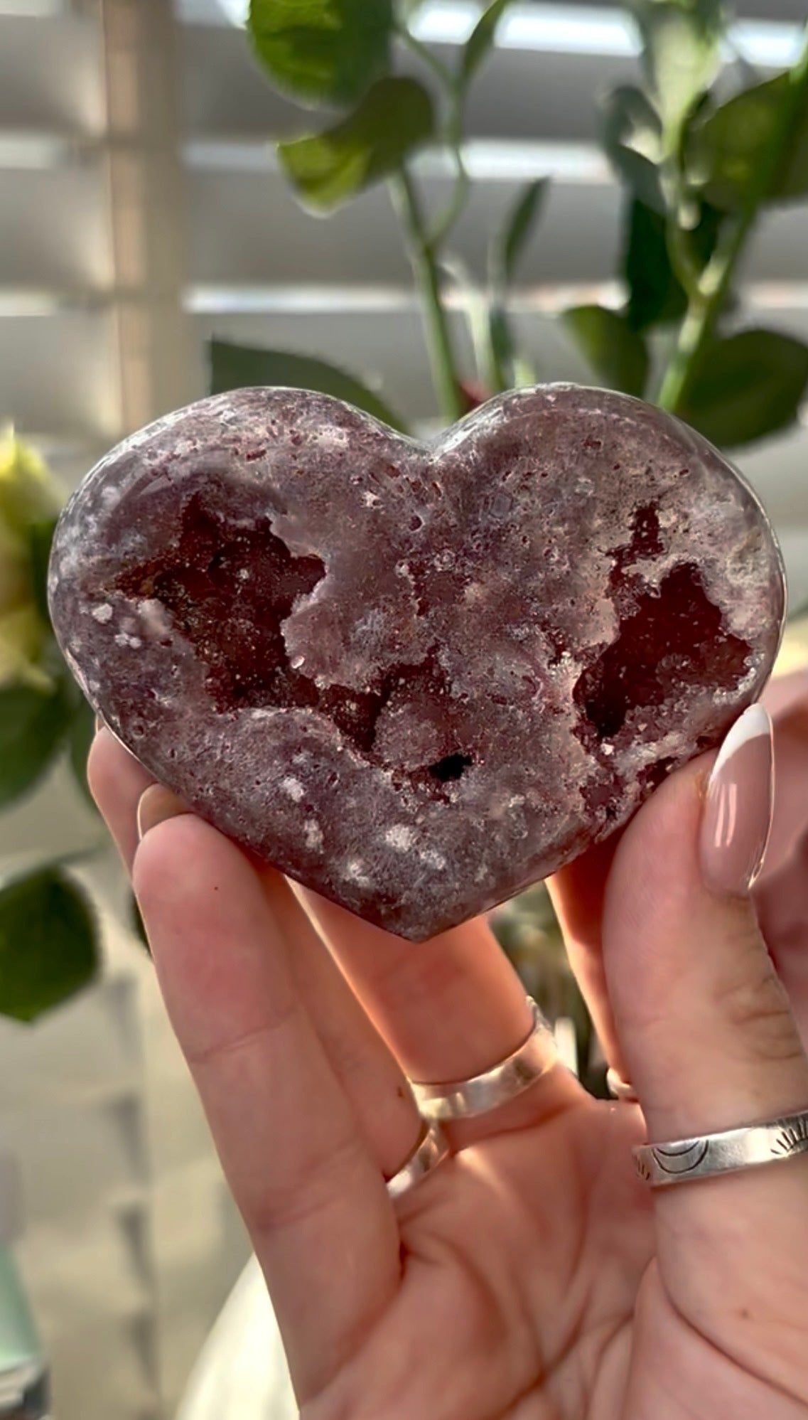 Gorgeous,  pink amethyst heart- comes with stand