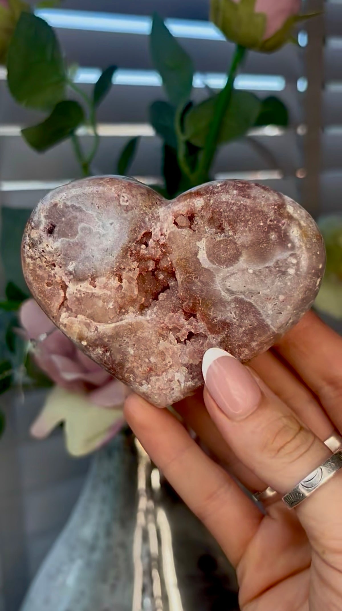 Gorgeous, pink amethyst heart - comes with stand