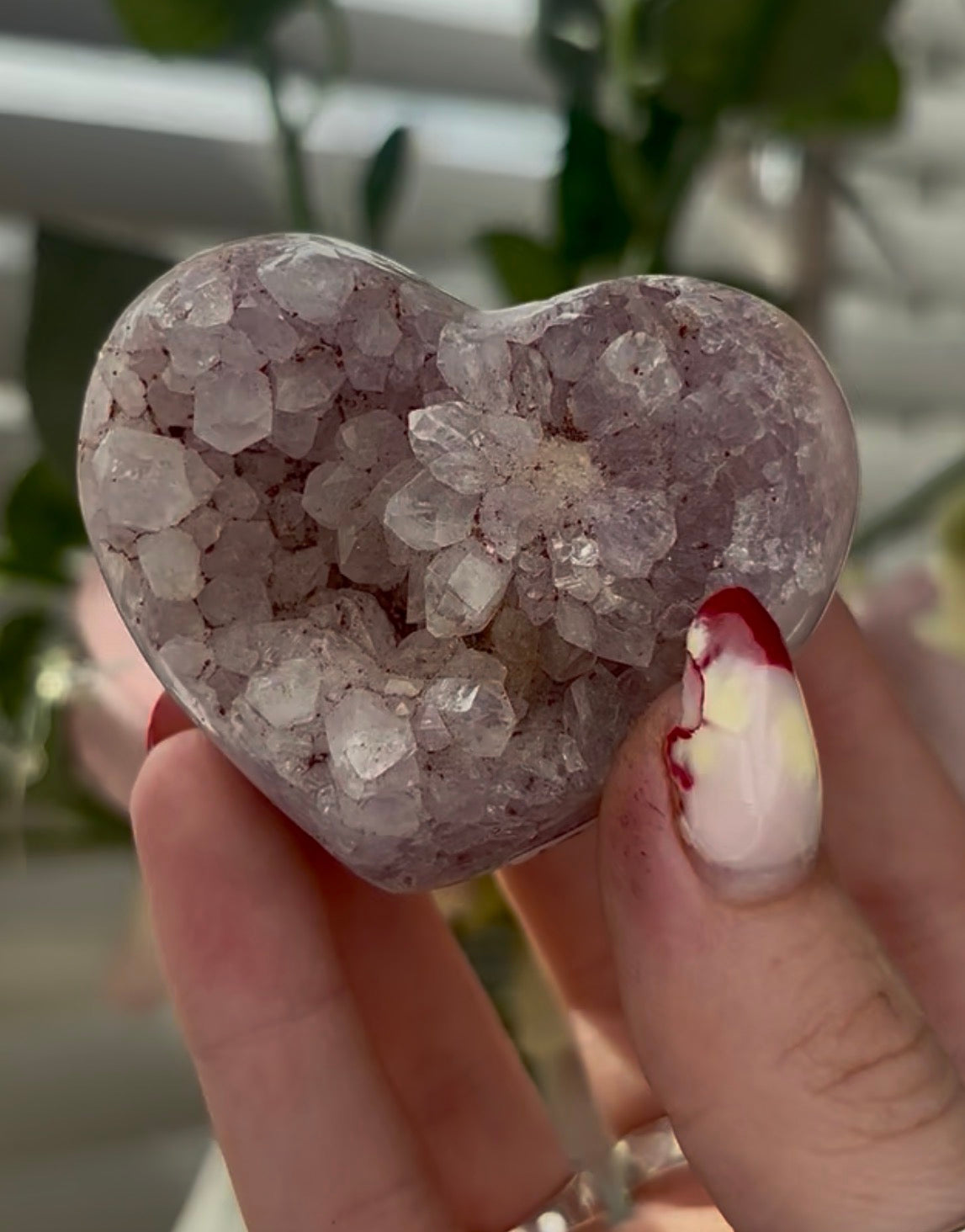 Mini pink amethyst heart - comes with stand