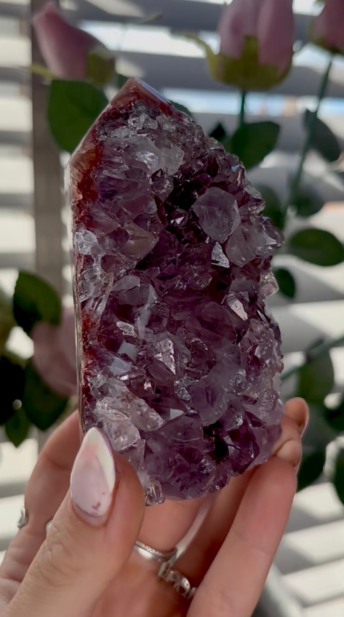 Beautiful, high quality, Pink amethyst tower with purple quartz & green jasper