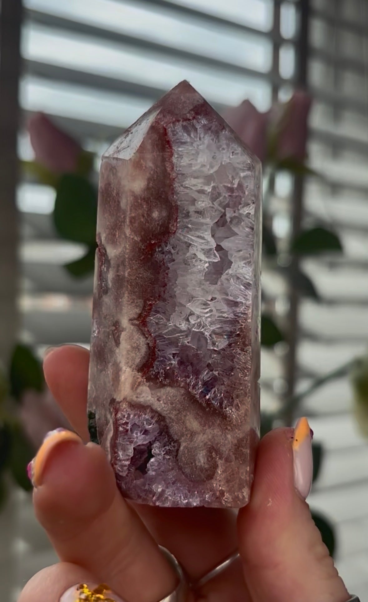 High quality, Pink amethyst tower, with quartz & Green jasper