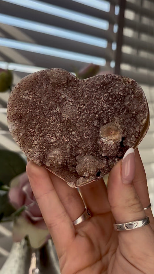 Uruguay, rainbow amethyst heart in rusty tone - comes with stand