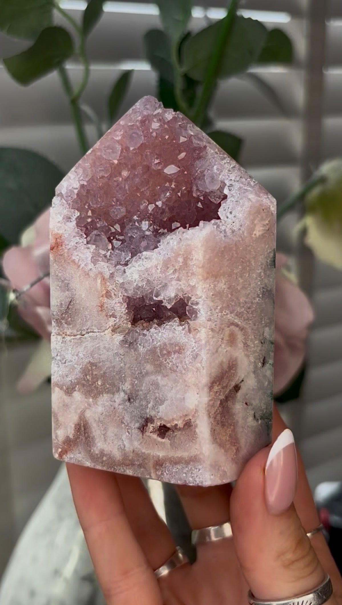 Beautiful, hq, druzy, Pink amethyst tower 10.3cm(h) by 6cm(w)