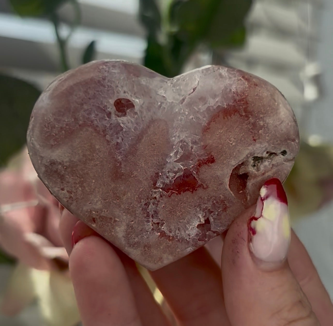 Mini pink amethyst heart - comes with stand