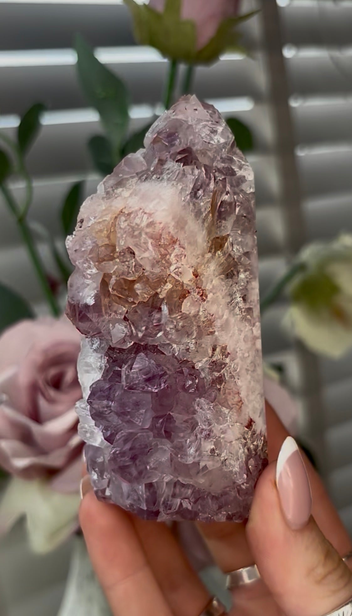 Beautiful, hq, druzy, Pink amethyst tower 10.6cm(h) by 5.8cm(w)