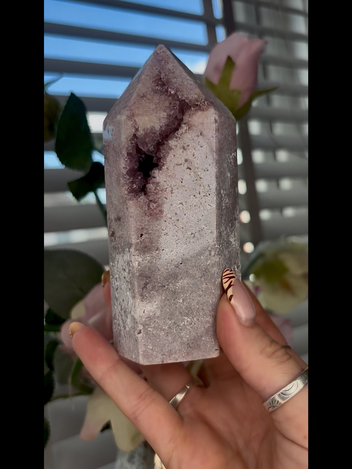 Beautiful, Pink amethyst tower 12cm tall 450g