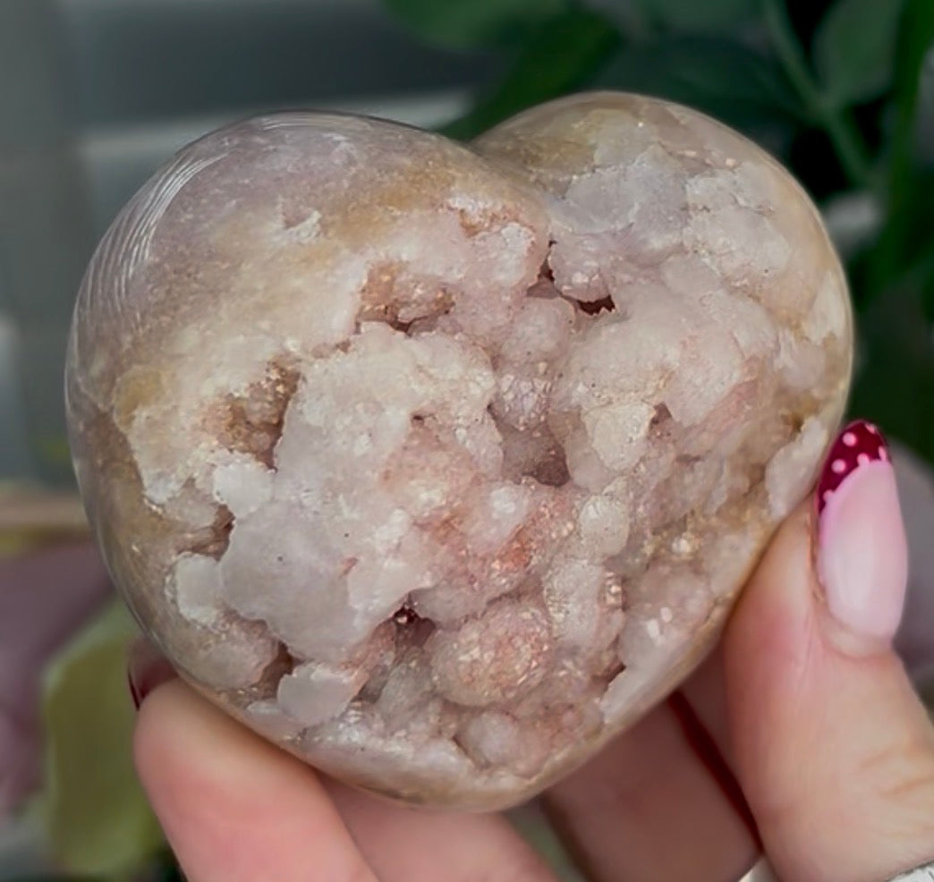 pink amethyst heart with bubble druzy - comes with stand