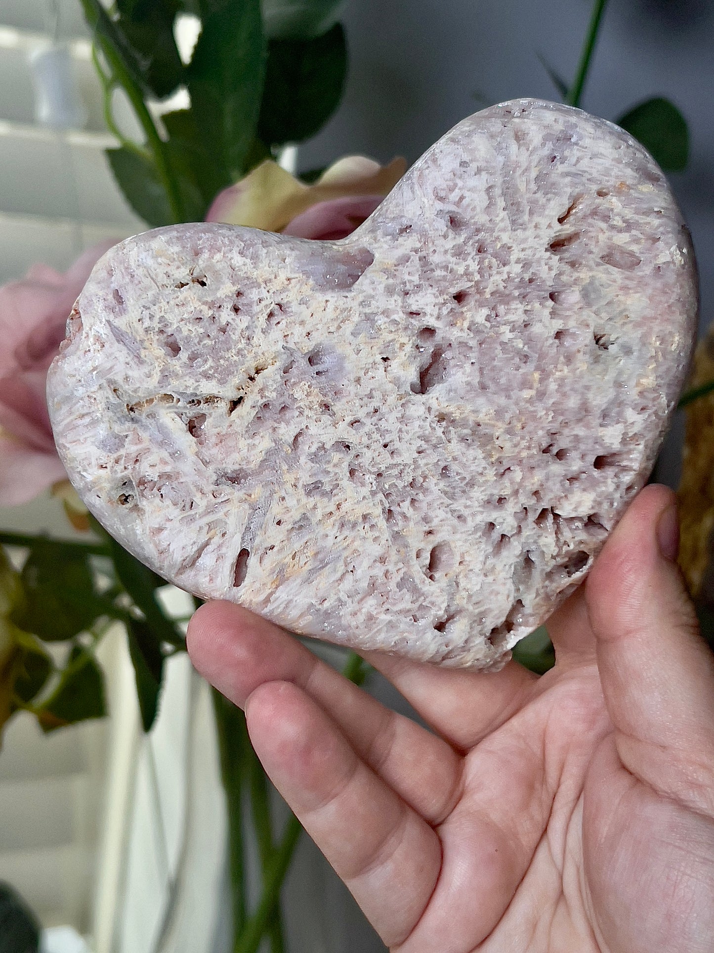 Rutile pink amethyst heart - comes with stand