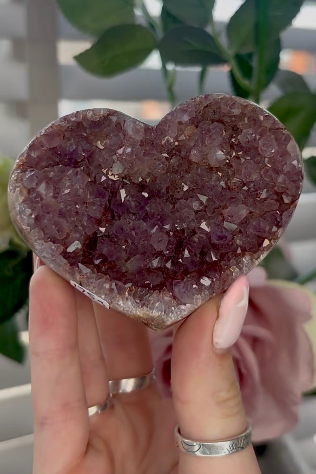 Uruguay, rainbow amethyst heart - comes with stand in purple tones
