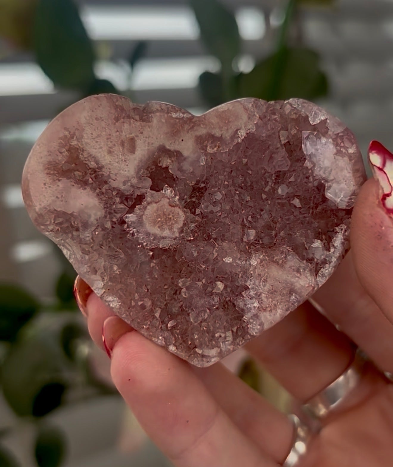 Mini pink amethyst heart - comes with stand